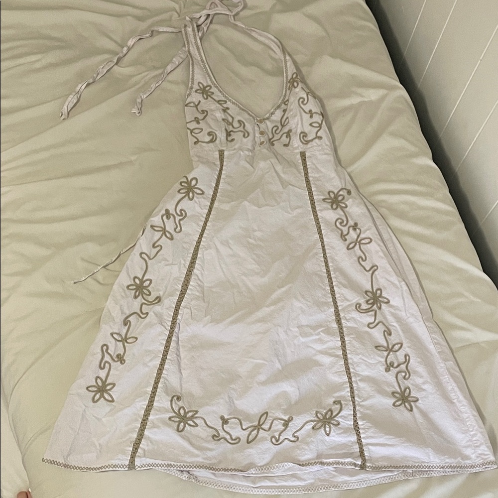 Scully White and Tan Embroidered Dress